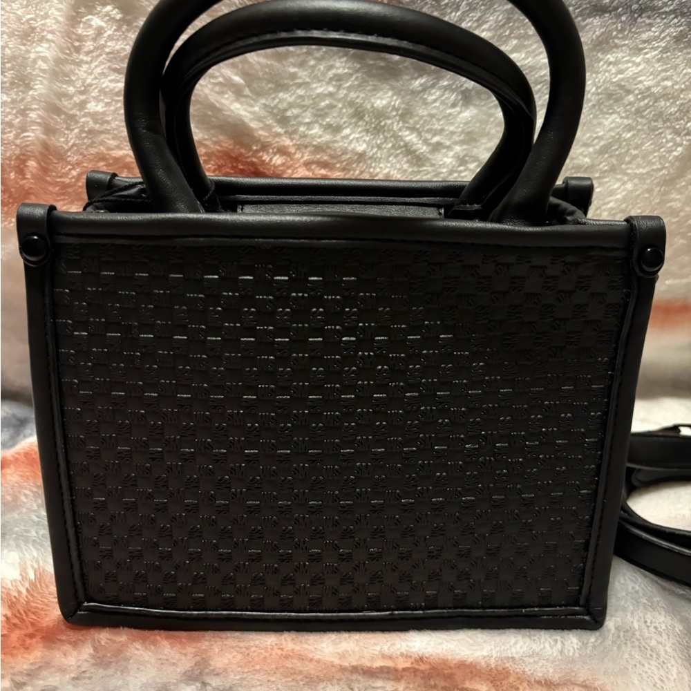 Steve Madden Black Textured Mini Satchel with Chain Strap - Picture 3 of 8